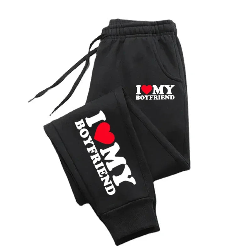 Couple Sweatpants | I Love My Boyfriend & Girlfriend Print Pants | Loose Casual Warm Drawstring Pants