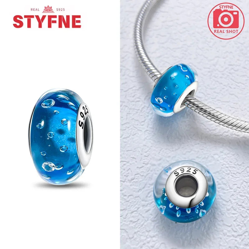 925 Sterling Silver Blue Series Crystal Enamel Murano Bead | Fit Original Bracelet Women DIY Fine Jewelry Gift
