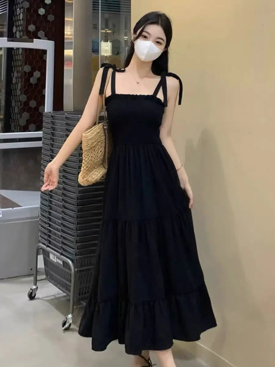 Plus Size Women's Summer Dress Set 🌞 Strap Dress & Skirt Set 👗 Sun Protection Hepburn Style Soft Polyester 🖤