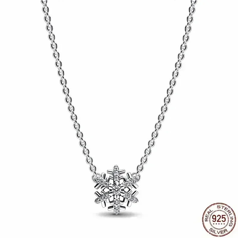 New 925 Sterling Silver Sparkling Heart-Shaped Square Pendant Necklace for Women