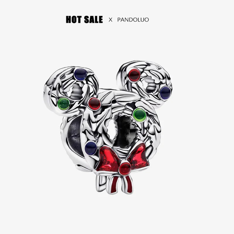 925 Silver Disney Christmas Charm Trio – Mickey Wreath & Minnie Ice Skating Bead for S925 Bracelet