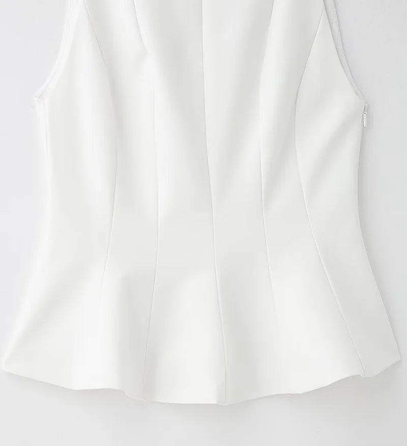 MUJER White & Black Sleeveless Tops | Women’s Off-Shoulder & Pleated Casual Tank 2025