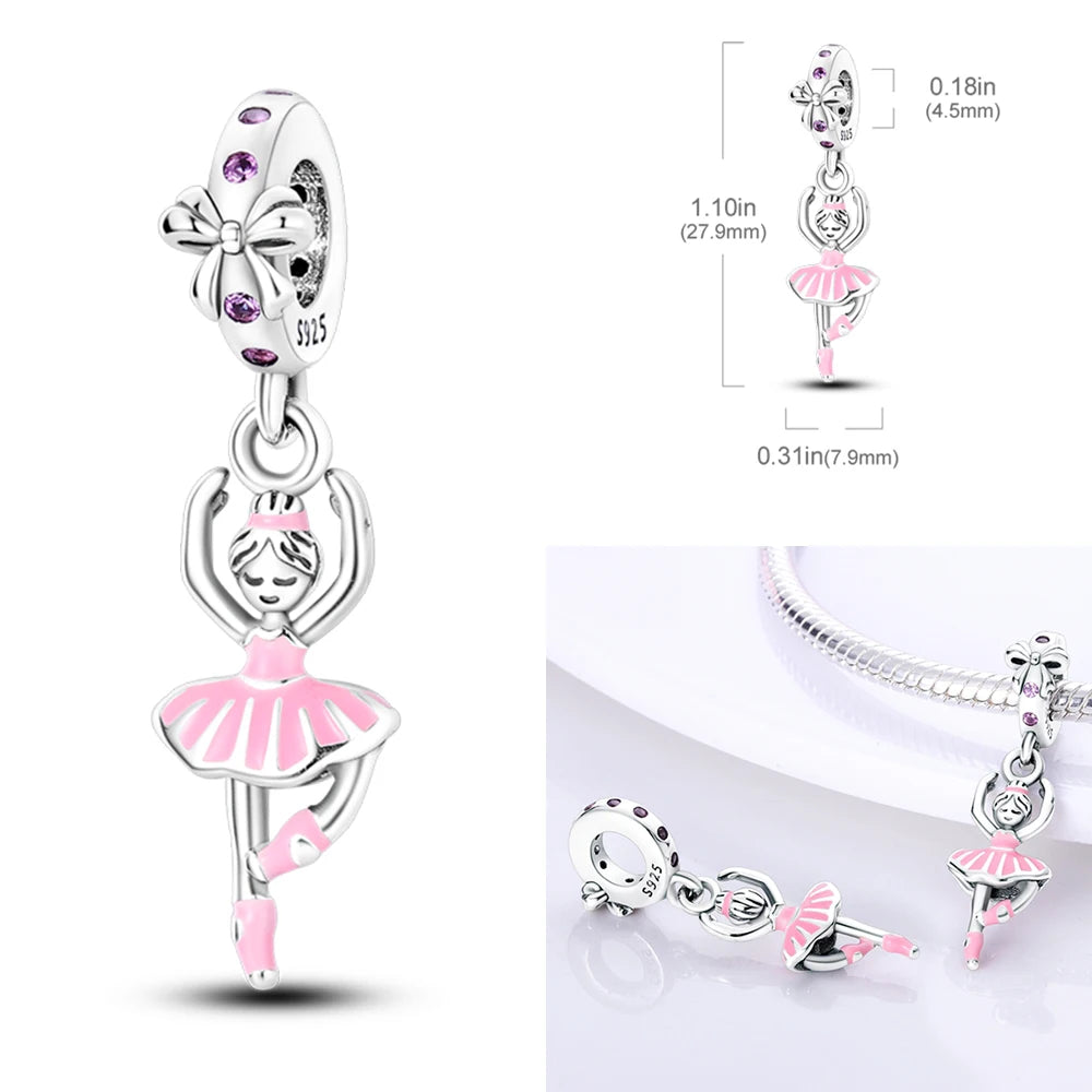 Fit Original Bangle 925 Silver Ballet Dancer Charm | Dancing Shoes Beads Pendant for Bracelet & Necklace DIY Jewelry Gift