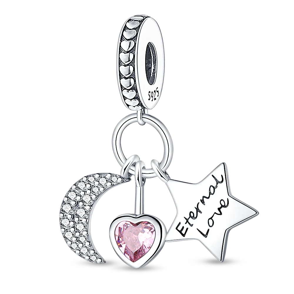 925 Sterling Silver Blue Moon Plane Space Series Glass Beads Clip Charm for Bracelet