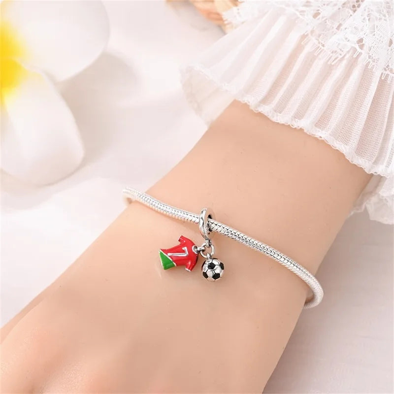 925 Sterling Silver Soccer Trophy Jersey Charm Beads – Fits 3mm Bracelets DIY Jewelry