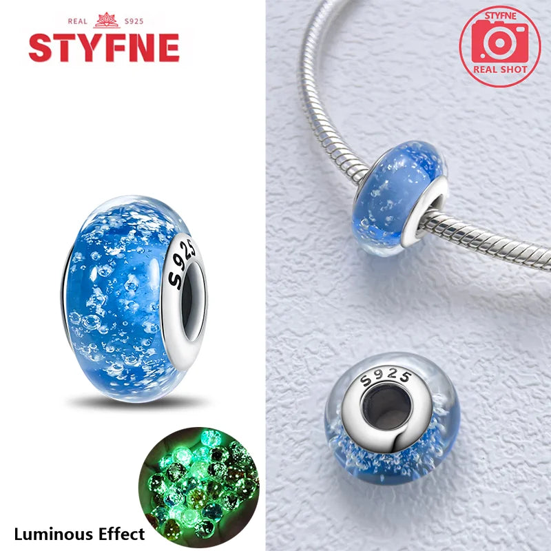 925 Sterling Silver Blue Series Crystal Enamel Murano Bead | Fit Original Bracelet Women DIY Fine Jewelry Gift