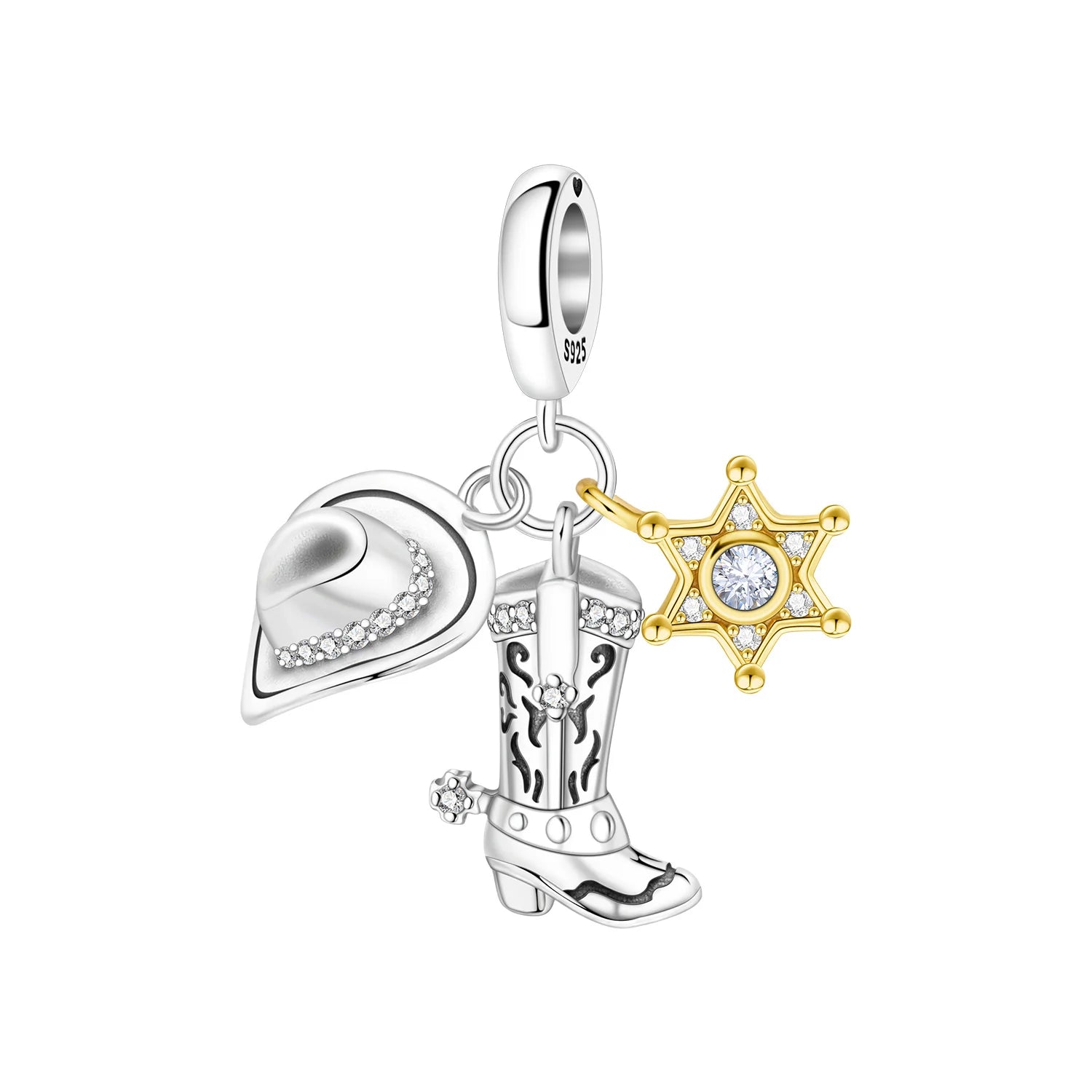 925 Sterling Silver Western Cowboy Boots Charm Bead | Hobby Series Pendant for Bracelet DIY Jewelry Gift