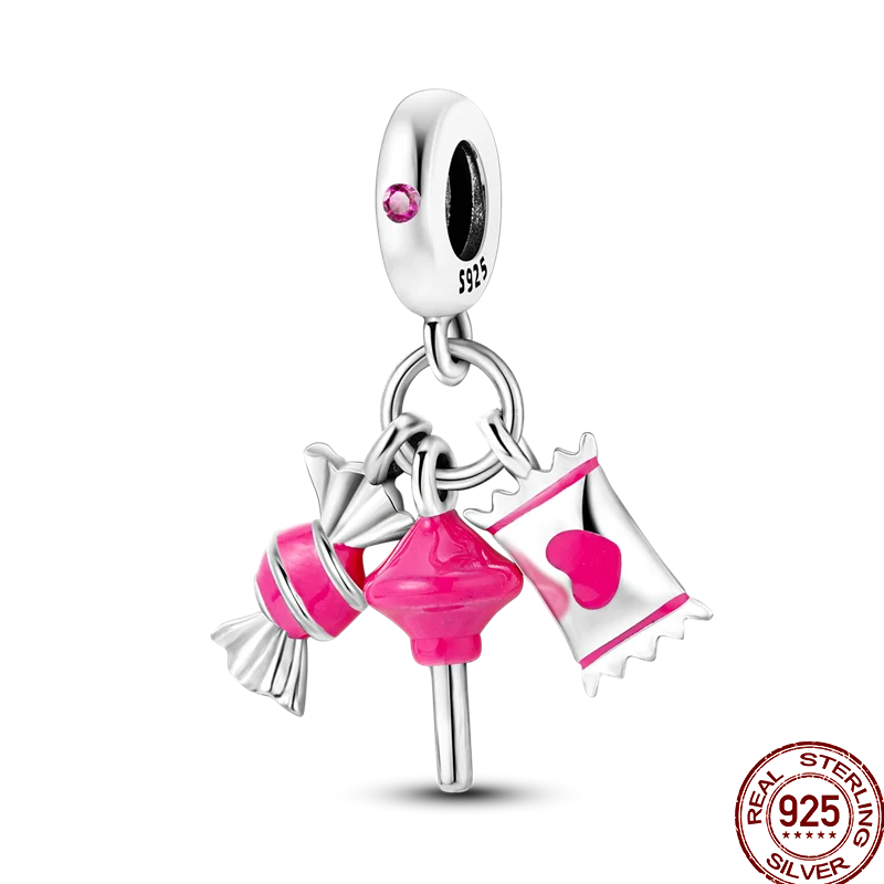 925 Sterling Silver Romantic Princess Charm Beads – Pink Dress, Lipstick & Dancing Shoes Fit 3MM Bracelet