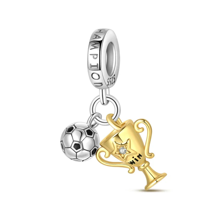 925 Sterling Silver Soccer Trophy Jersey Charm Beads – Fits 3mm Bracelets DIY Jewelry