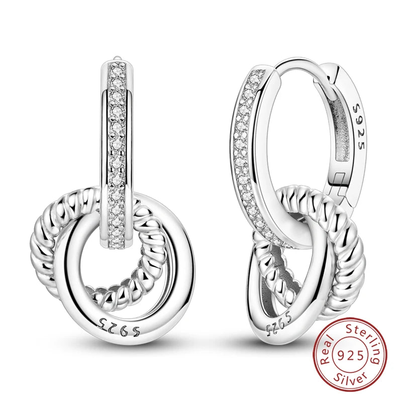 925 Sterling Silver Starlight Crystal Hoop Earrings – Circular Snake Bone Design Women’s Fashion Jewelry Gift