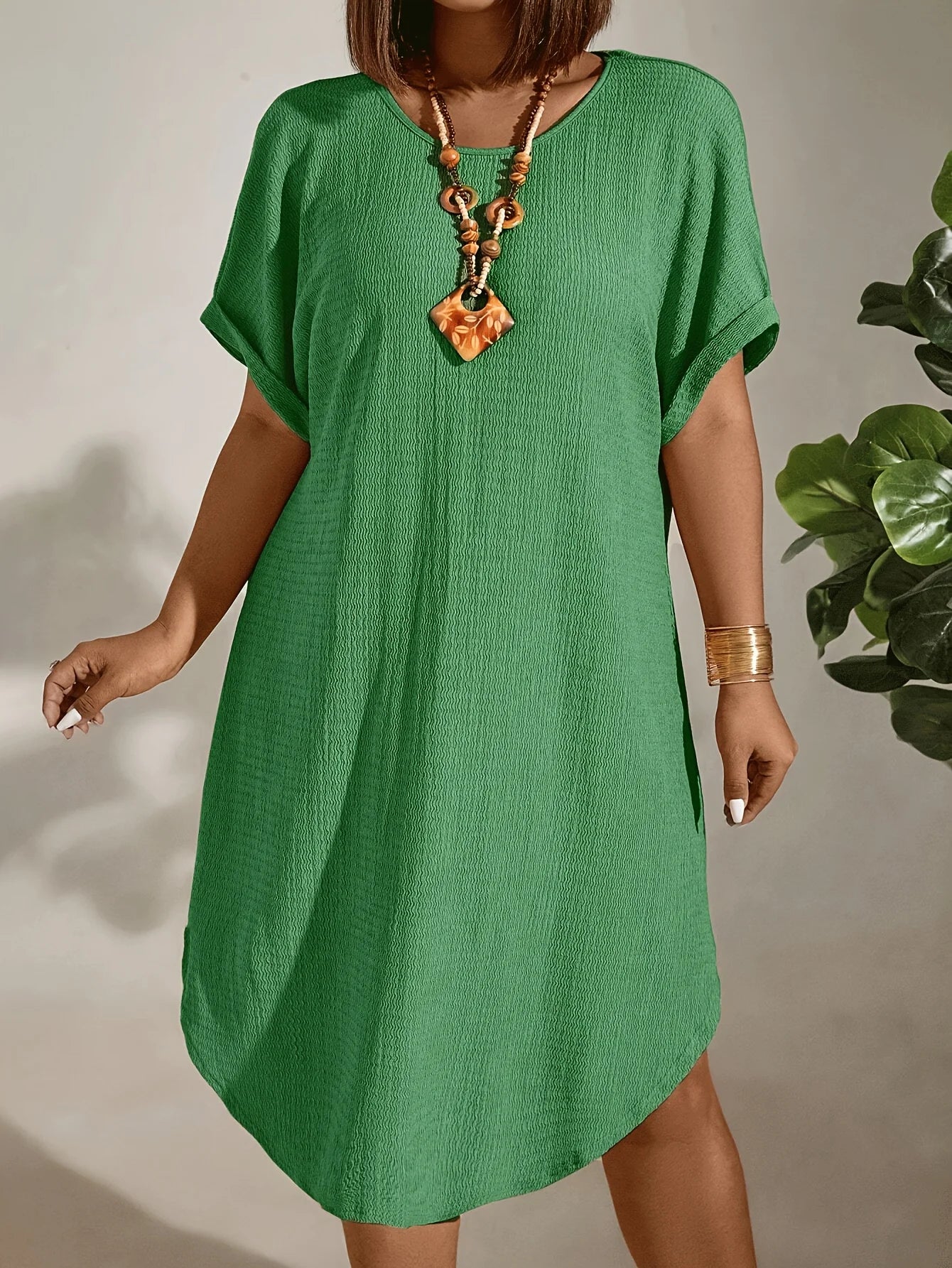Plus Size Women’s Crew Neck Dress – Comfortable Casual Long Sleeve Dress for All Sizes