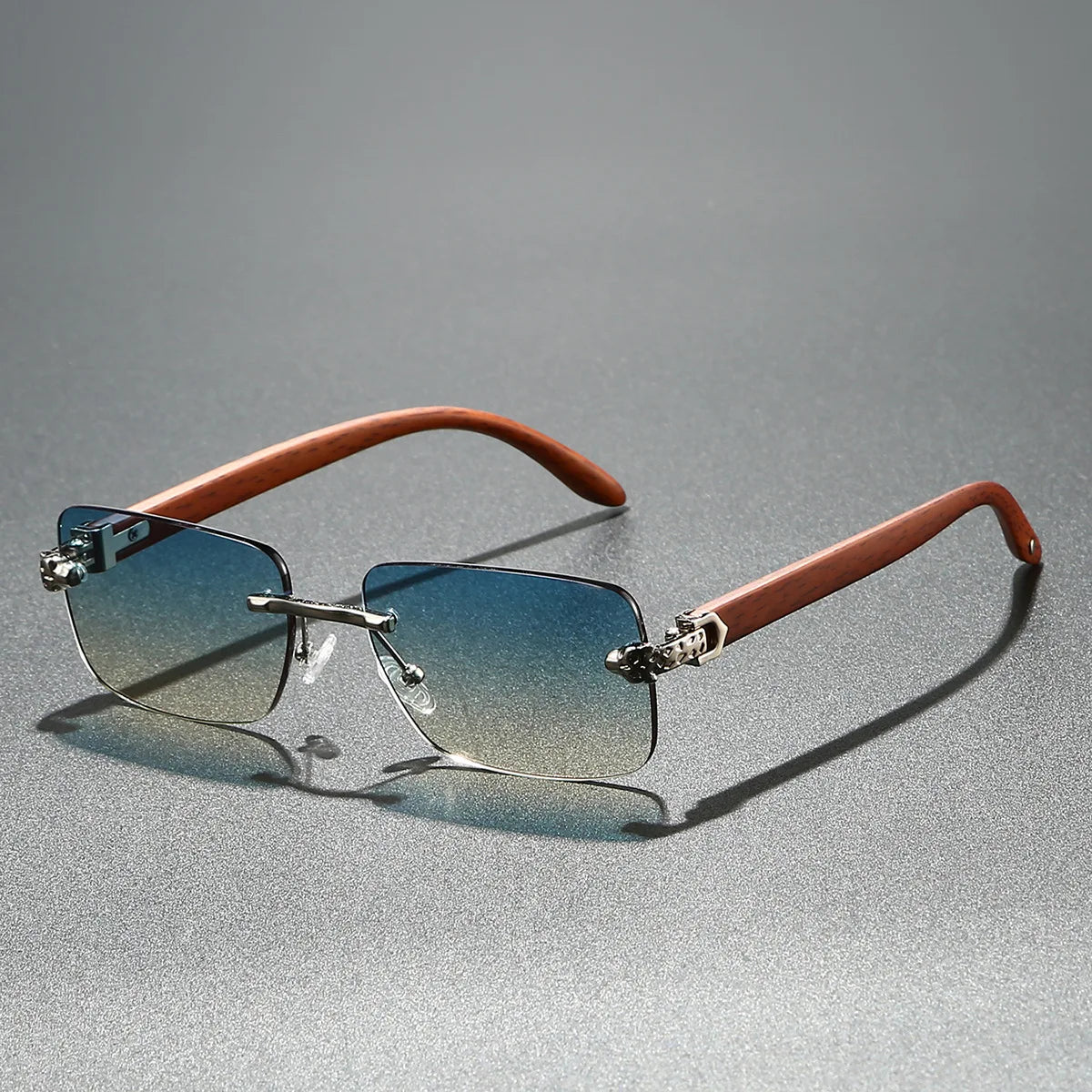 Europe Fashion Rectangular Sunglasses – Men Women Unisex Luxury Rimless Frameless Sun Glasses | Cheetah Style Wooden Texture