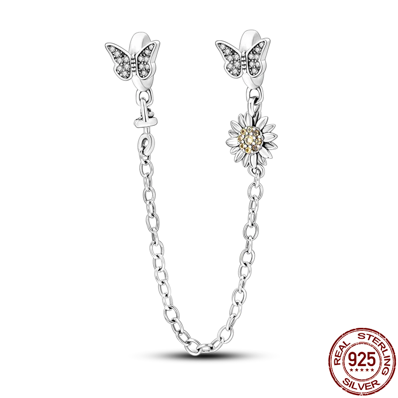 925 Sterling Silver Silicone Spacer Beads & Safety Chain | Clasp Charms Fit Original Pandora 3mm Bracelet – Women’s Jewelry