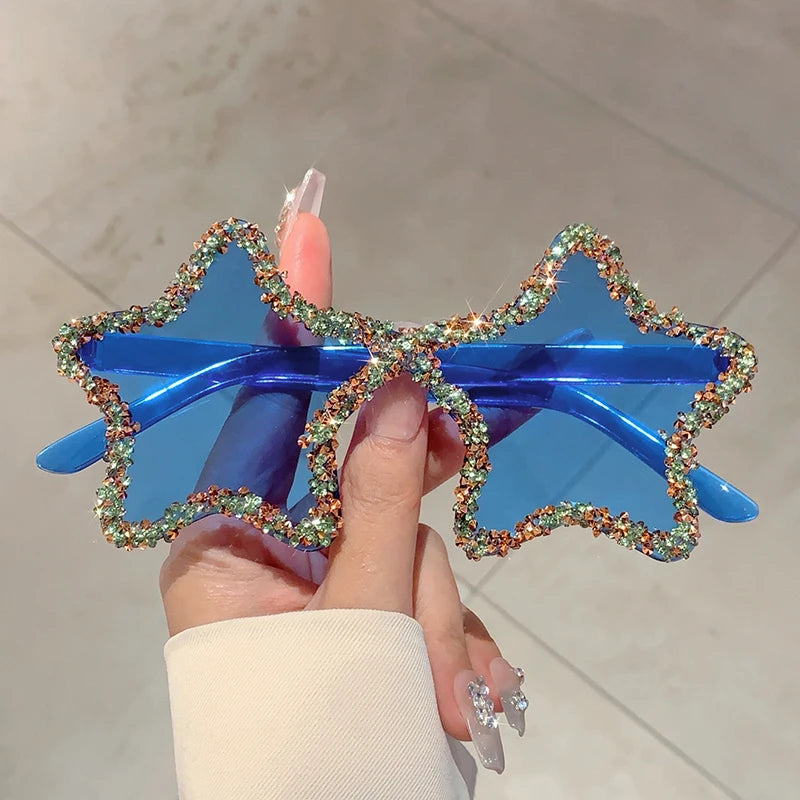 KAMMPT Chic Stars Design Pink Shades – Women Rhinestone Shiny Trendy Sun Glasses | Holiday & Beach INS Brand