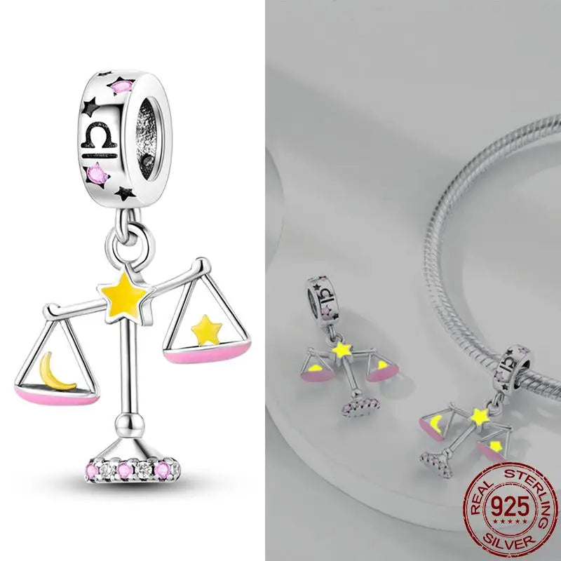Original 925 Sterling Silver 12 Constellation Luminous Charm | Fits Pandora 3mm Bracelet DIY Jewelry Gift for Women