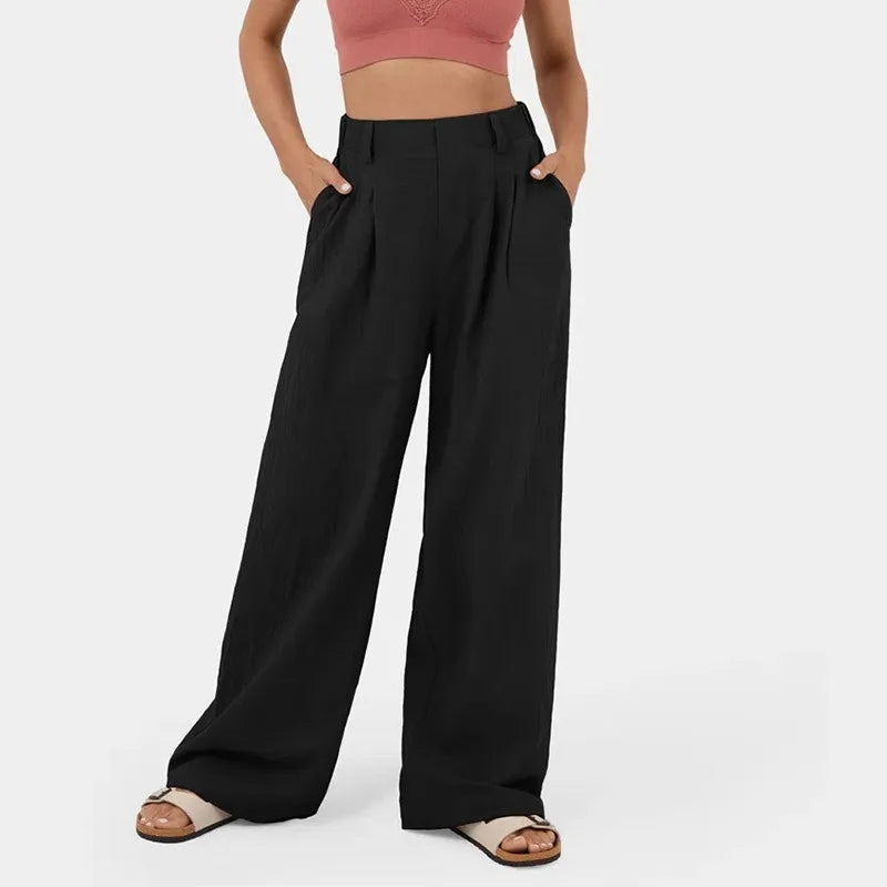 Women’s Solid Color Yoga Pants | Loose Stretch Palazzo Trousers | Streetwear Baggy Joggers with Pockets