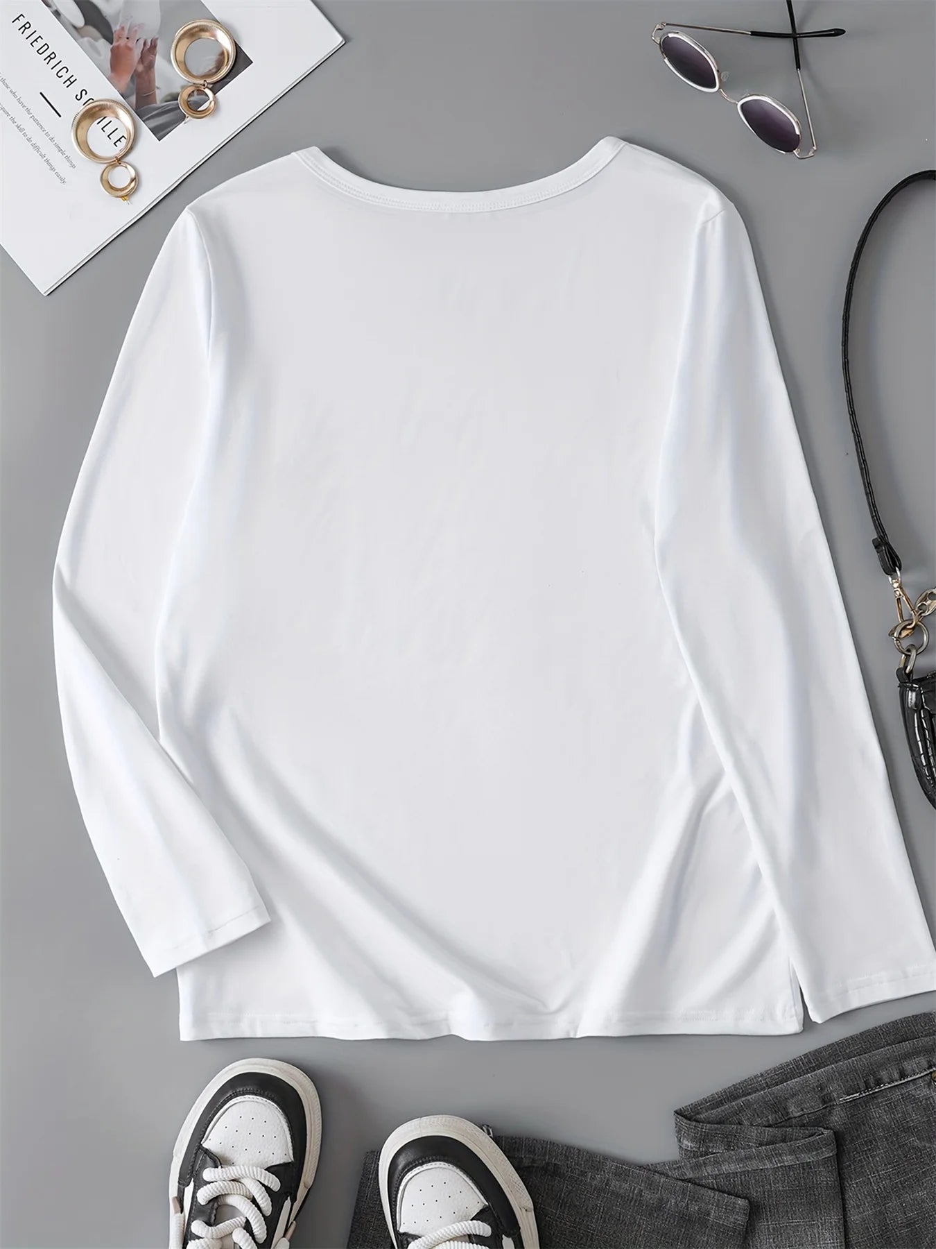 Women’s 100% Cotton Long Sleeve T-Shirt | Spring Autumn Loose Fit Round Neck | Butterfly & Tree Graphic Top