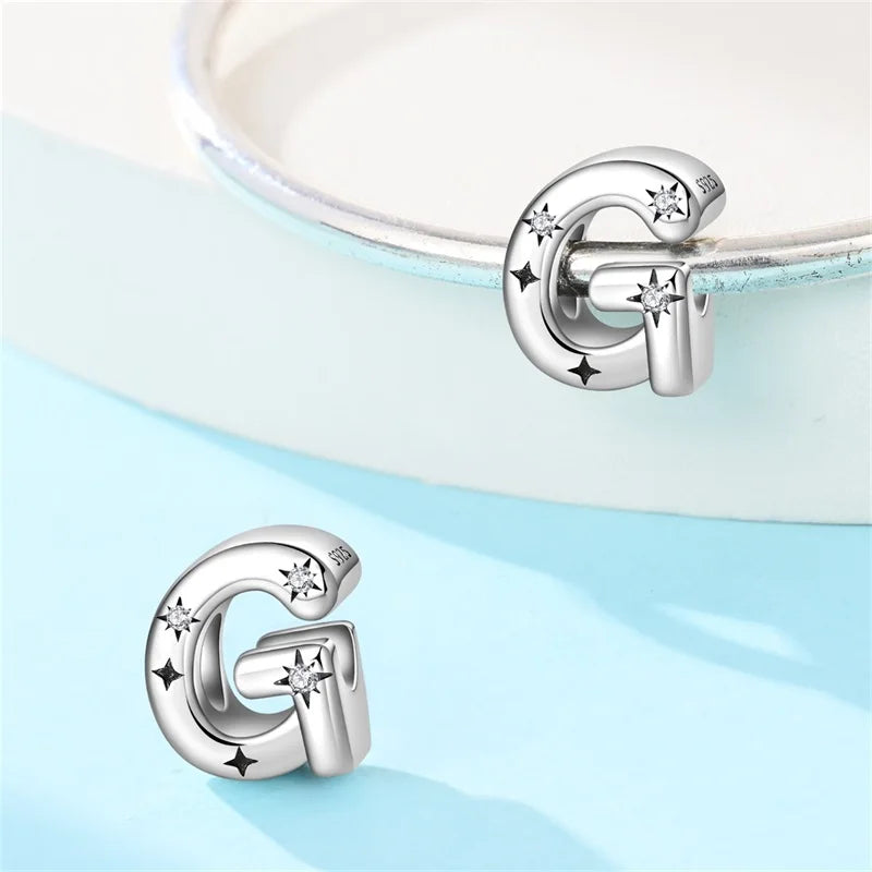 Classic 925 Sterling Silver A–Z Alphabet Charms | Letter Beads with Stars Fit Original Bracelet DIY Jewelry for Women