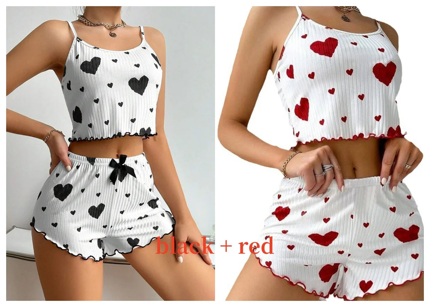 Women’s 2-Piece Pajamas Set – Short Tank Top & Shorts Sleepwear, Soft Casual Ventilated Loungewear with Love Print