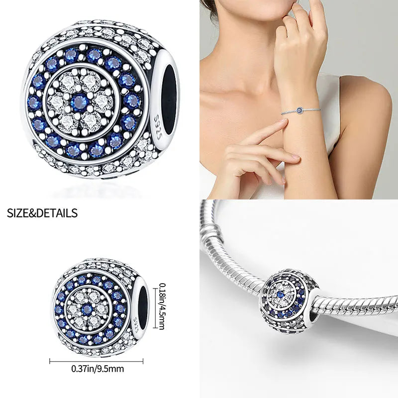 925 Sterling Silver Blue Zircon Evil Eye Charm | Original Devil Eye Series Bead Fits Pandora Bracelet – Women’s DIY Jewelry Gift