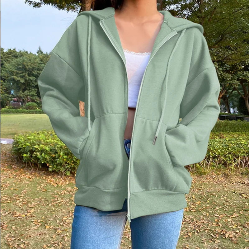 2025 Women Zip-Up Sweatshirt Jacket | Fashionable Long Sleeve Hoodie with Pockets | Casual Pullover Top