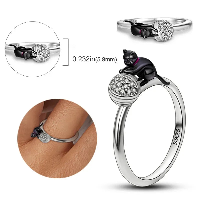 Real S925 Sterling Silver Cat Pink Ring | Adorable Women’s Fine Jewelry Gift for Teen Girls & Valentine’s Day