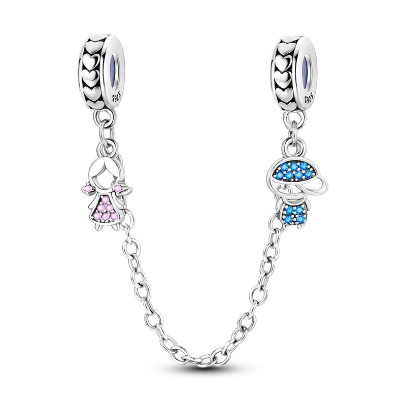 925 Sterling Silver Star Moon Safety Chain Charm | Pandora Fit Jewelry