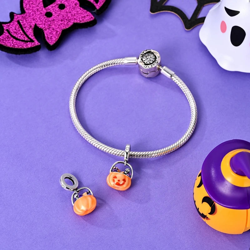 925 Sterling Silver Halloween Series Charms | Pumpkin, Witch, Skull & Candy Beads Fit Original Bracelet DIY Jewelry