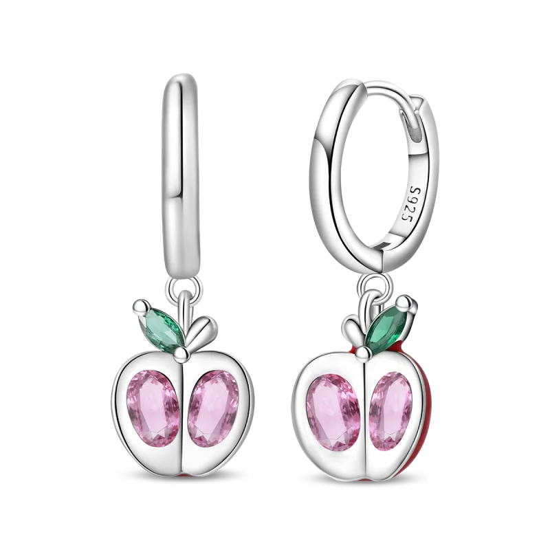 Original 925 Sterling Silver Fruit Series Earrings | Cherry & Strawberry Zircon Hoop Studs for Women Girls Party Jewelry