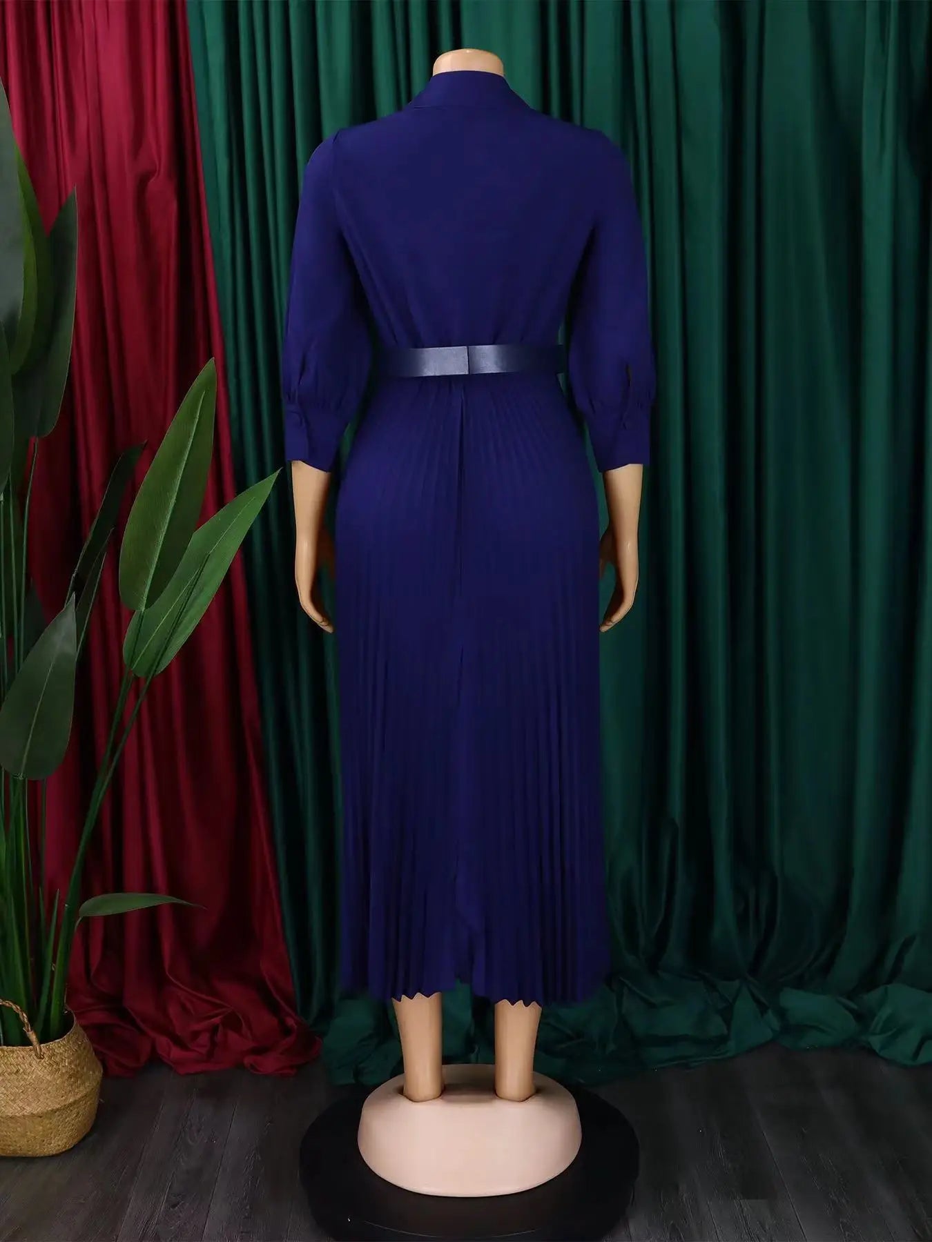 2024 Autumn Solid V-Neck Belted Dress – Slim Fit Mid-Length Elegant Commuting Dress for Women | Plus Size Fashion