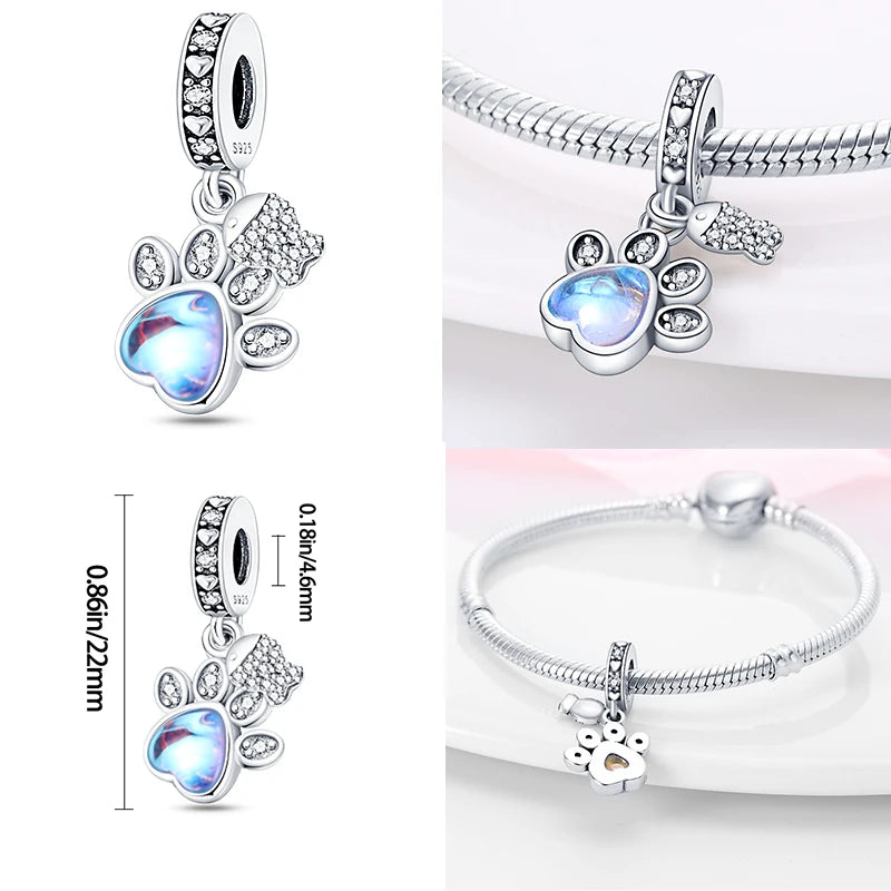 925 Sterling Silver Blue Series Charm | Dragonfly, Butterfly, Bird & Pansy Flower Pendant for 4MM Bracelet