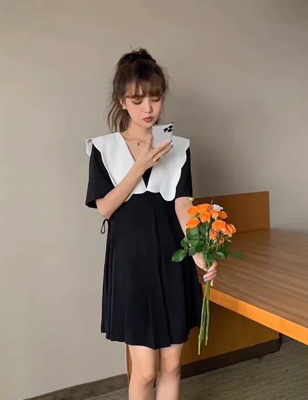 Floral Print Chiffon Tiered Dress – Slimming Tea Break V-Neck Skirt with Plant & Floral Pattern | Women’s Commute Wear