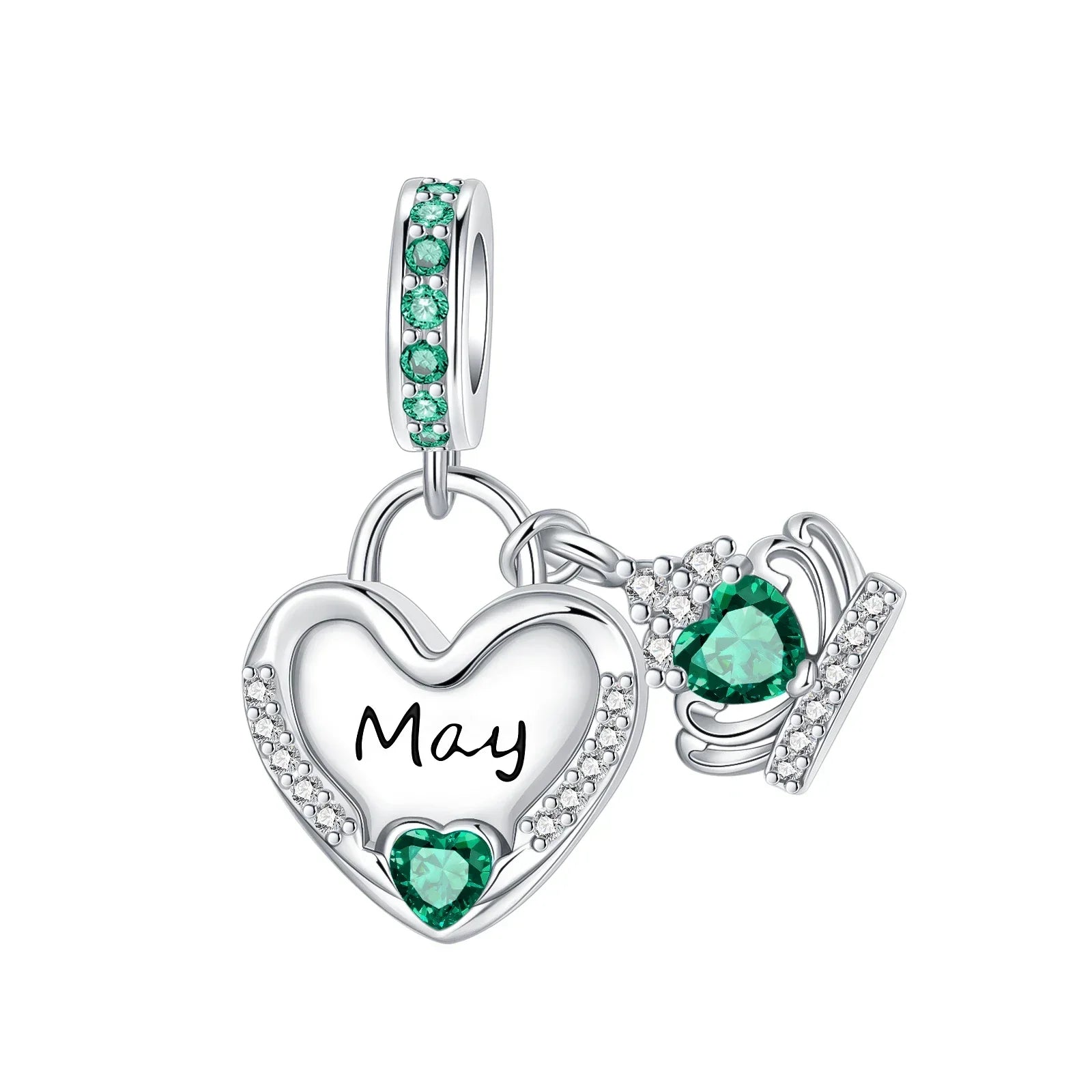 925 Sterling Silver Birthstone Love Pendant Charm | January–December Zircon Bead for Bracelet & Necklace DIY Jewelry Gift