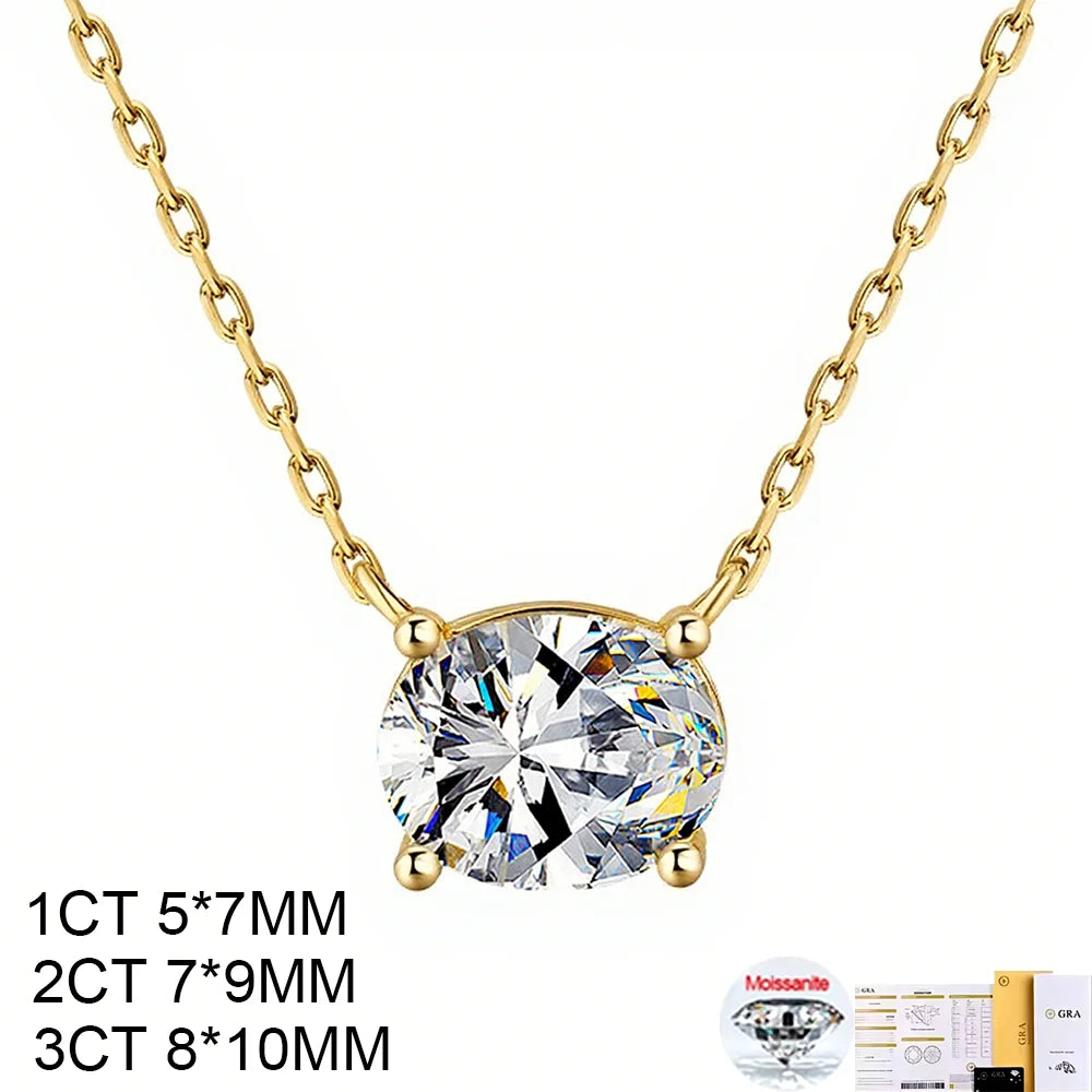 COSYA 1-3CT Oval Cut Moissanite Pendant Necklace – S925 Silver & 18K Gold for Women