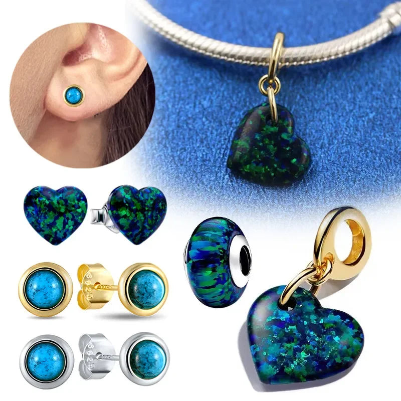 925 Sterling Silver Green Heart Dangle Charm – Fits Original Pandora Bracelet & Earrings Set Trendy Jewelry Gift for Women