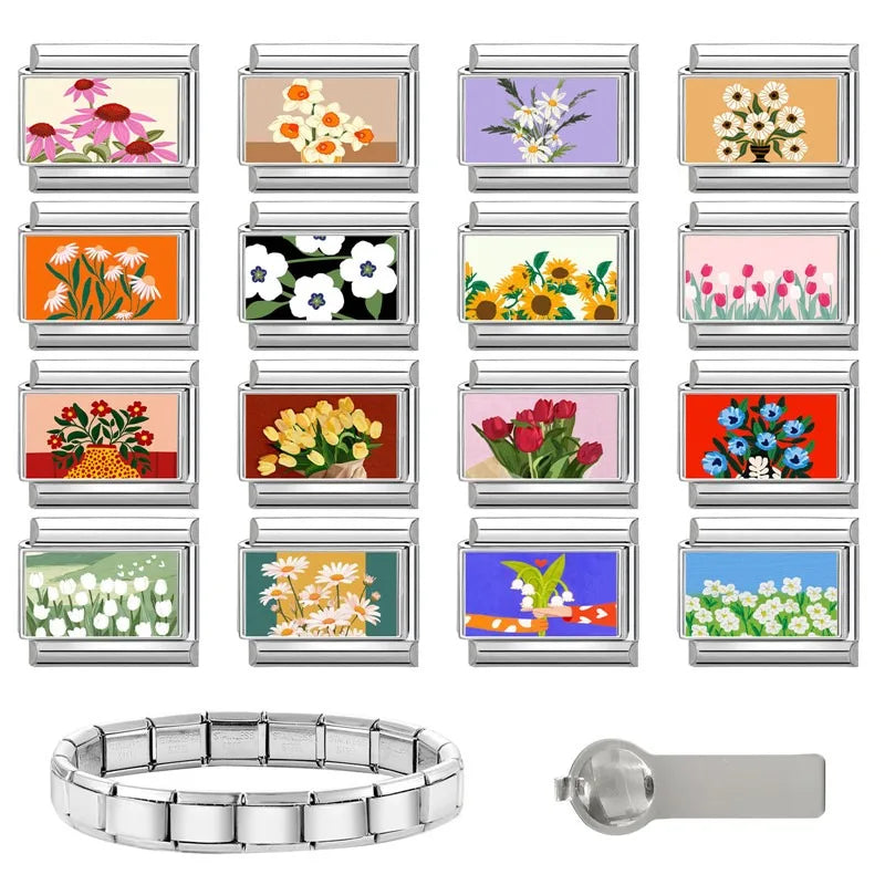 2025 Original Y2K Colorful Cute Cartoon Cats Dogs Italian Charm Links Fit 9mm Stainless Steel Bracelet Men Women DIY Making Gift