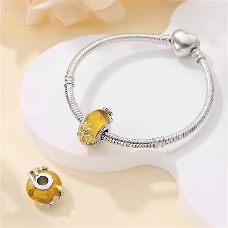 925 Sterling Silver Squirrel & Maple Leaf Charm | Shiny Zircon Autumn Beads Fit Pandora Bracelet DIY Jewelry