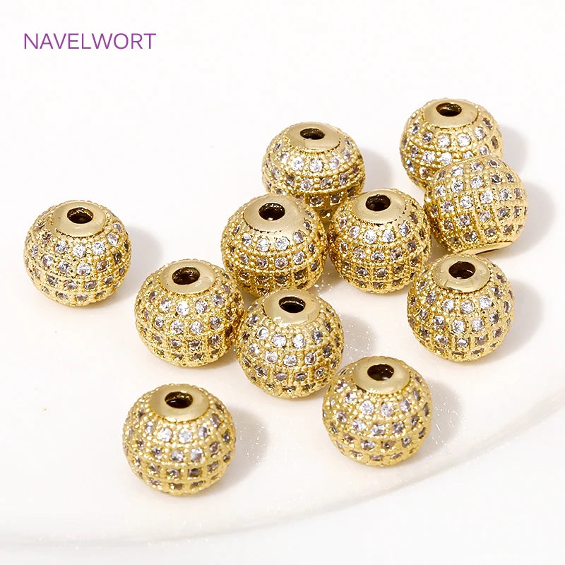 18K Gold Plated Zircon Round Spacer Beads | Brass Bracelet Beads for Jewelry Making | DIY Bead Separators Accessories