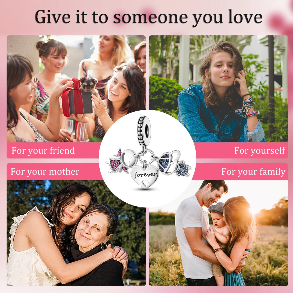 S925 Silver Heart Love Mom Infinity Charm | Dangle Bead Fit Bracelet Jewelry Mother’s Day Gift