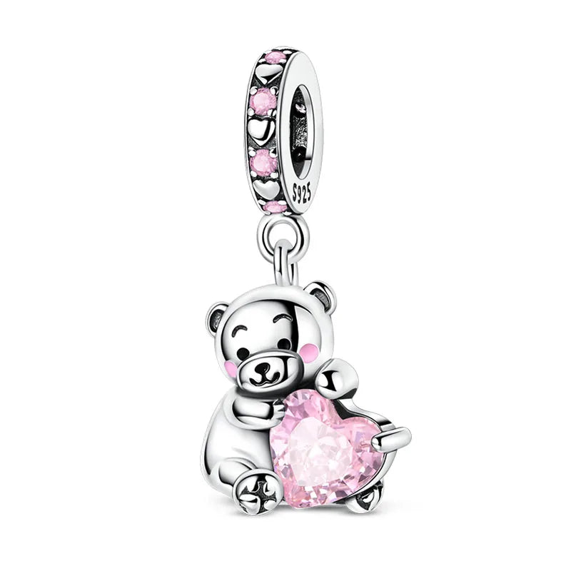 100% 925 Sterling Silver Teddy Bear, Kitten, Puppy & Elephant Luminous Firefly Charms | Sweet Beads Fit Pandora Bracelet Fine Jewelry