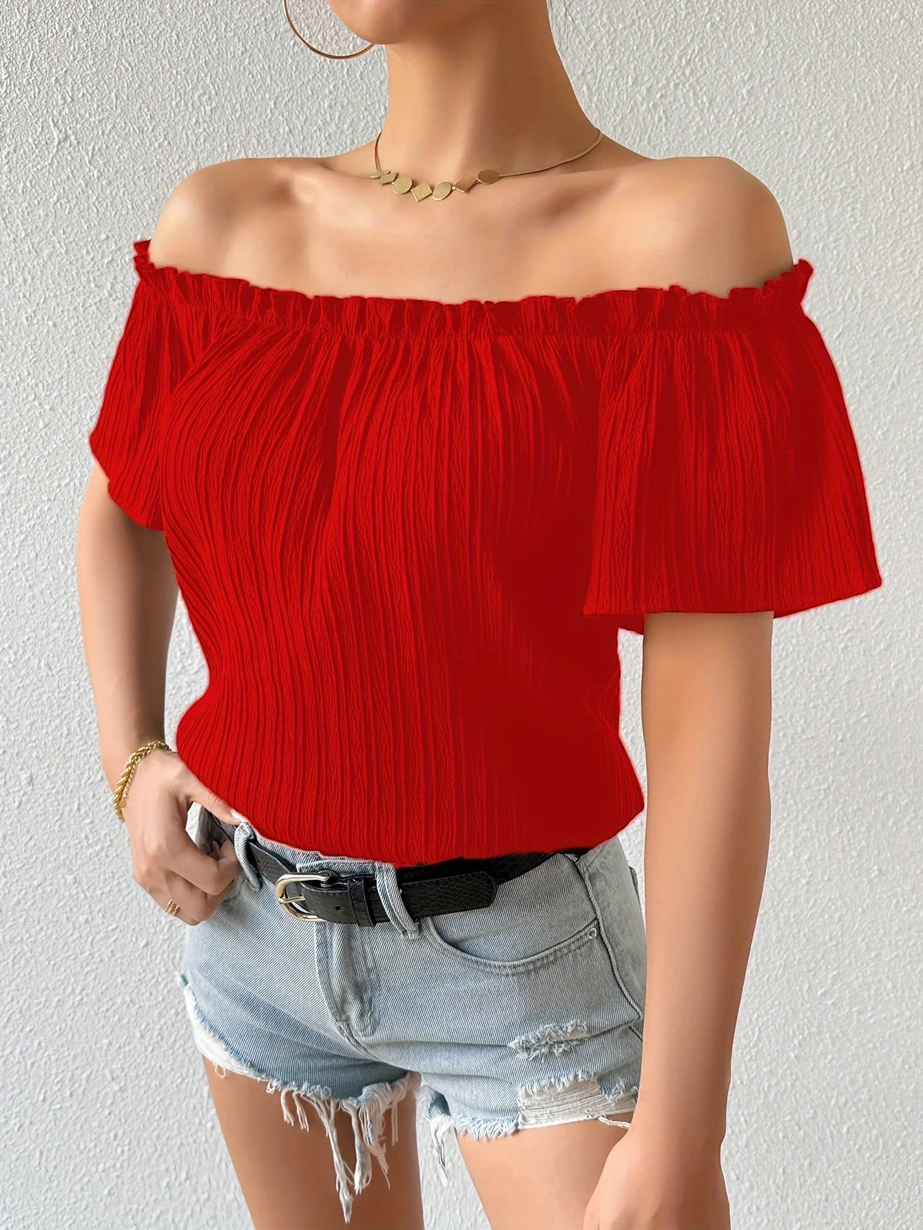Summer Elegant Strapless Chiffon Blouse for Women – Off-Shoulder Solid Casual Office Top ✨🌸