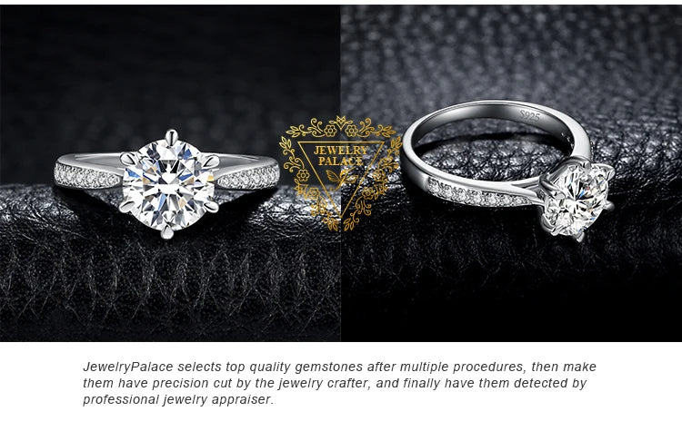 JewelryPalace Moissanite D Color Round Ring | 1–3ct S925 Sterling Silver Wedding & Engagement Ring