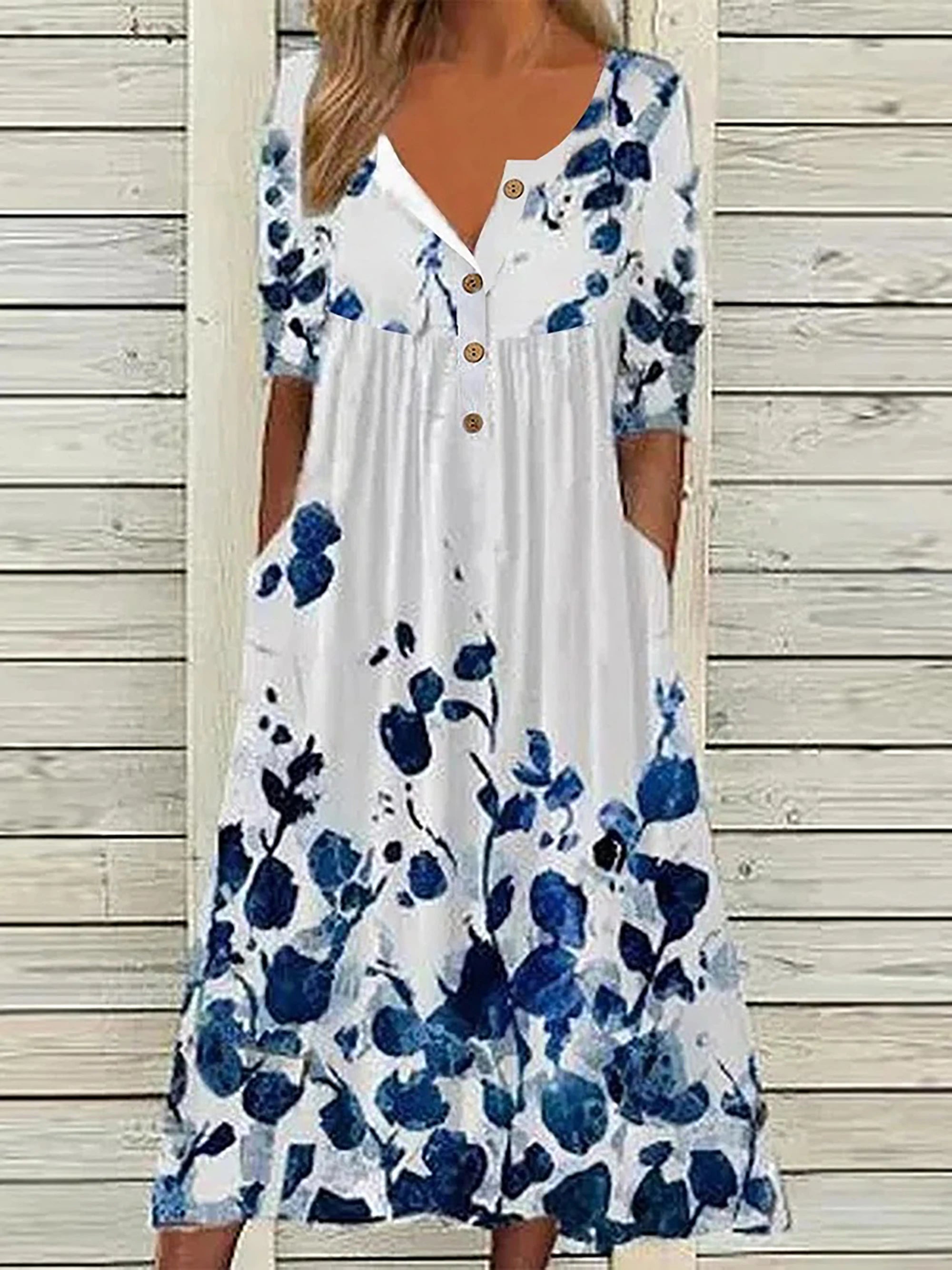 2024 Spring Plus Size Women’s Printed V-Neck Button Top – Short Sleeve Fashion Blouse with Pockets | European & American Style