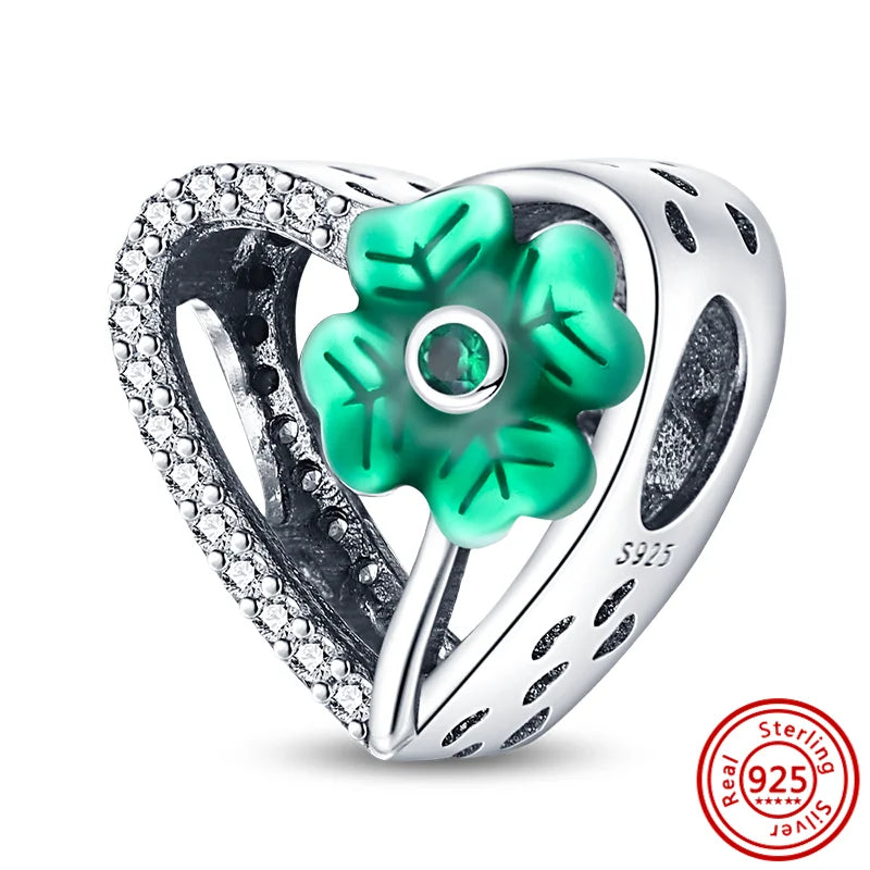 New 925 Sterling Silver Heart Paw Print Bone Clover Flower Heartbeat Charms | Fit Original Bracelet Women Jewelry Gift