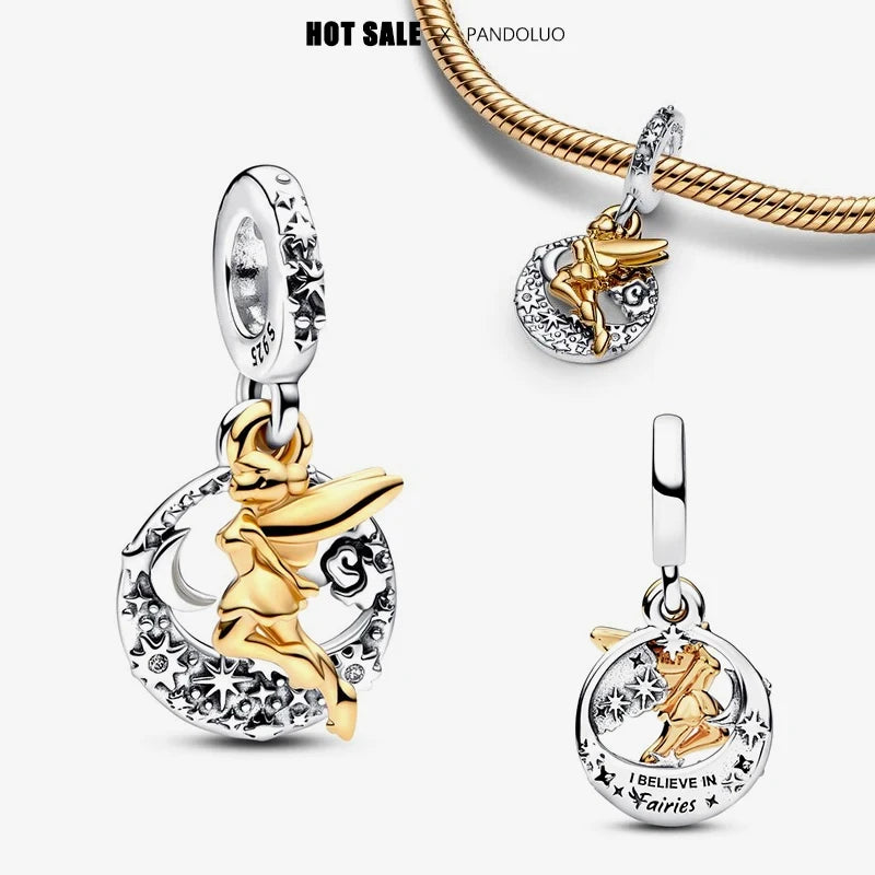 Disney 925 Sterling Silver Mickey, Winnie & Stitch Charm – DIY Pendant Beads for Original Bracelets