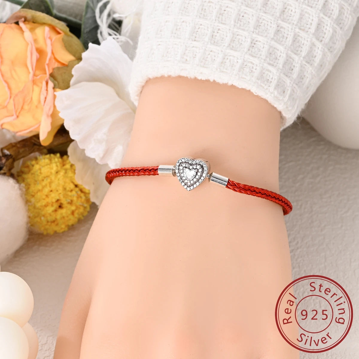 925 Sterling Silver Heart Shell Leather Rope Bracelet | Plait Design Fit Pandora Beads – Women’s Fashion Jewelry Gift