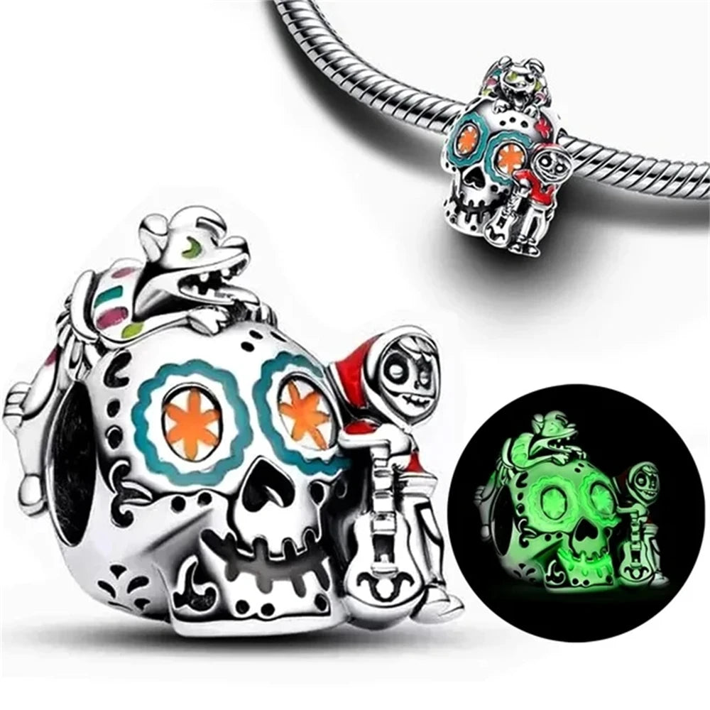 Mini Disney 925 Silver Christmas Eve Series Charms | Poker, Jack & Skull Beads for Women’s Bracelet Jewelry Gift