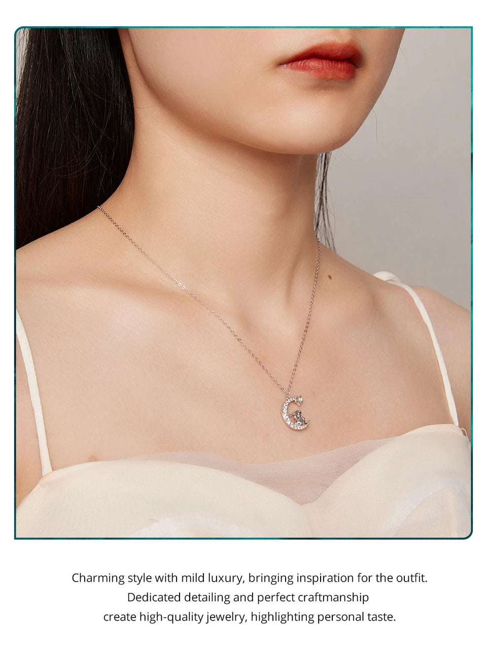 WOSTU 925 Sterling Silver Cat & Rabbit Moon Necklace | Star Zircon Pendant for Women Fine Jewelry Gift