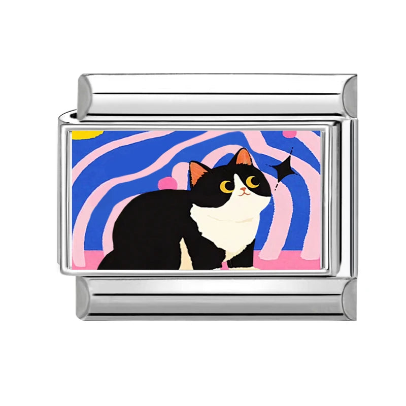 2025 Original Y2K Colorful Cute Cartoon Cats Dogs Italian Charm Links Fit 9mm Stainless Steel Bracelet Men Women DIY Making Gift
