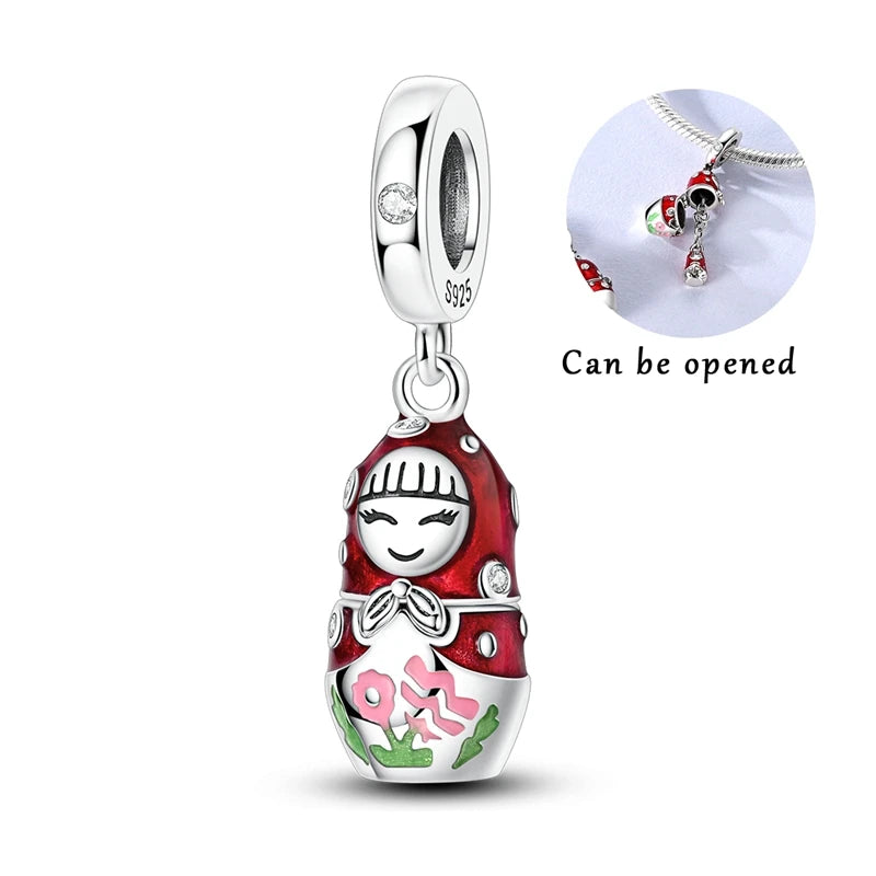 925 Sterling Silver CZ Zircon Polka Dot Nesting Dolls Charm Bead | Dangle for Original Bracelets DIY Women’s Jewelry Gift